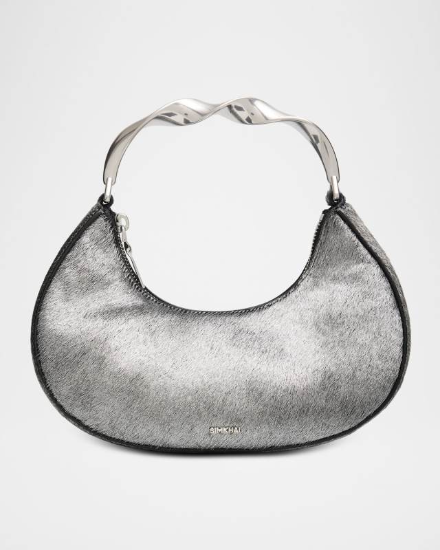 Nixi Crescent Calf Hair Top-Handle Bag